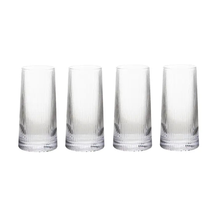 Set of Four Ribbed 420ml Clear Hi Ball Glasses