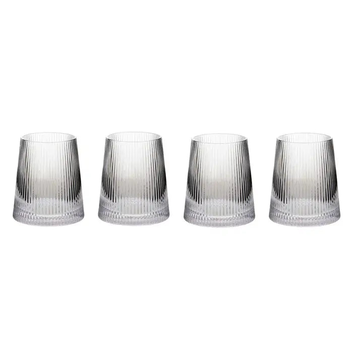 Set of Four Ribbed Clear Glass Tumblers