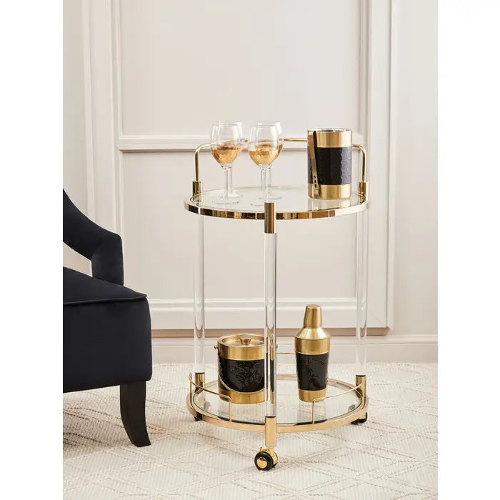 Oria Round Clear and Gold Drinks Trolley