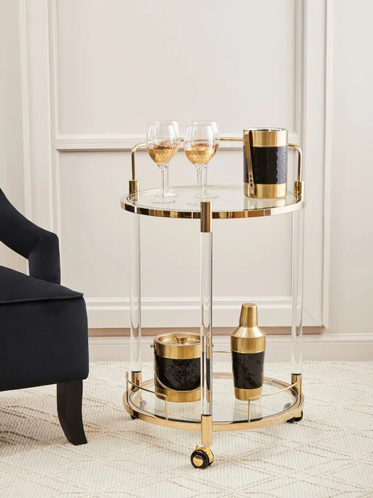 Oria Round Clear and Gold Drinks Trolley