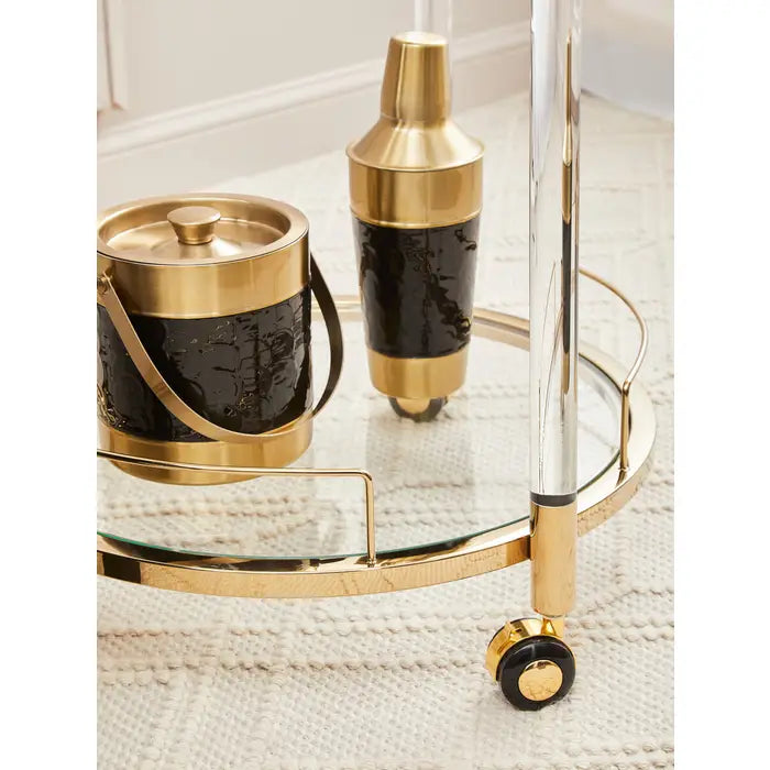 Oria Round Clear and Gold Drinks Trolley