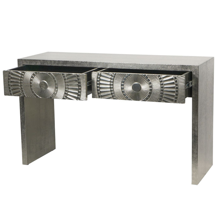 Coco Silver Embossed Metal Console