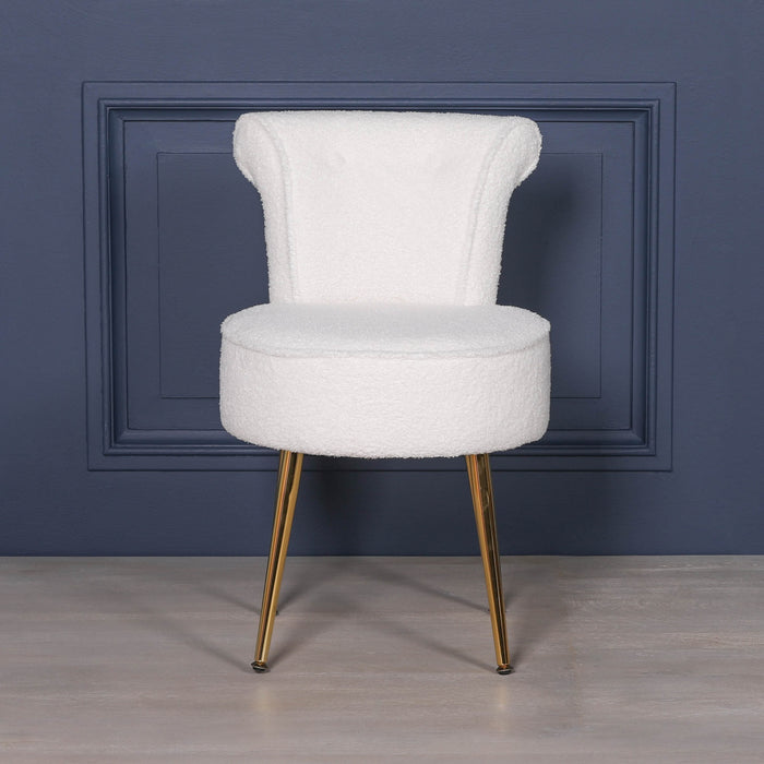 Boucle Stool / Bedroom Chair with Gold Legs