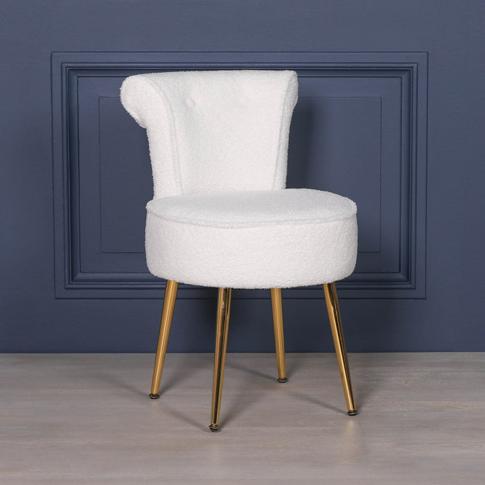 Boucle Stool / Bedroom Chair with Gold Legs