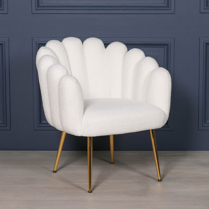 Boucle White Dining / Bedroom Accent Shell Chair