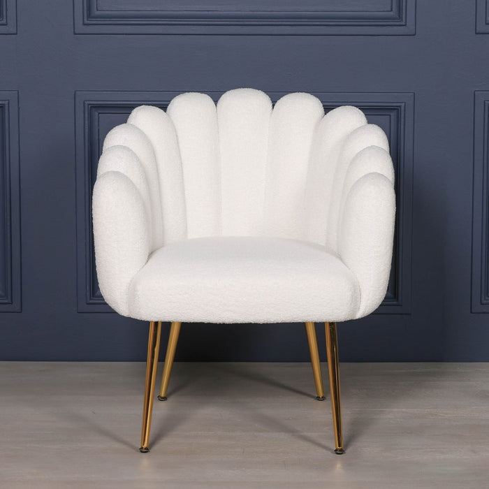 Boucle White Dining / Bedroom Accent Shell Chair