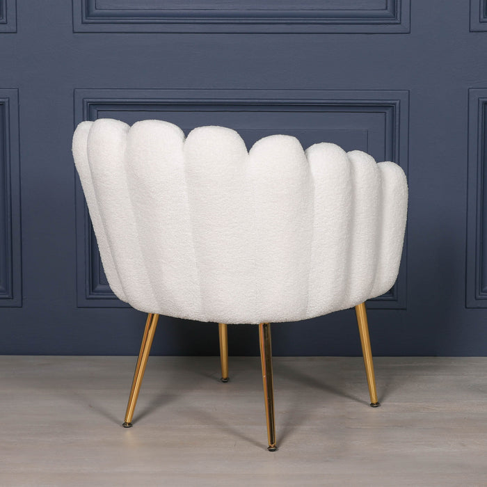 Boucle White Dining / Bedroom Accent Shell Chair