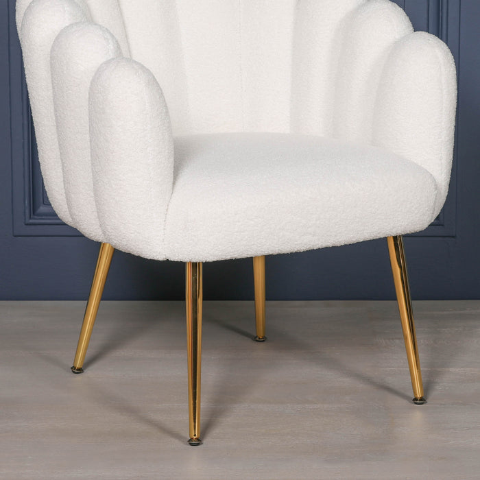 Boucle White Dining / Bedroom Accent Shell Chair