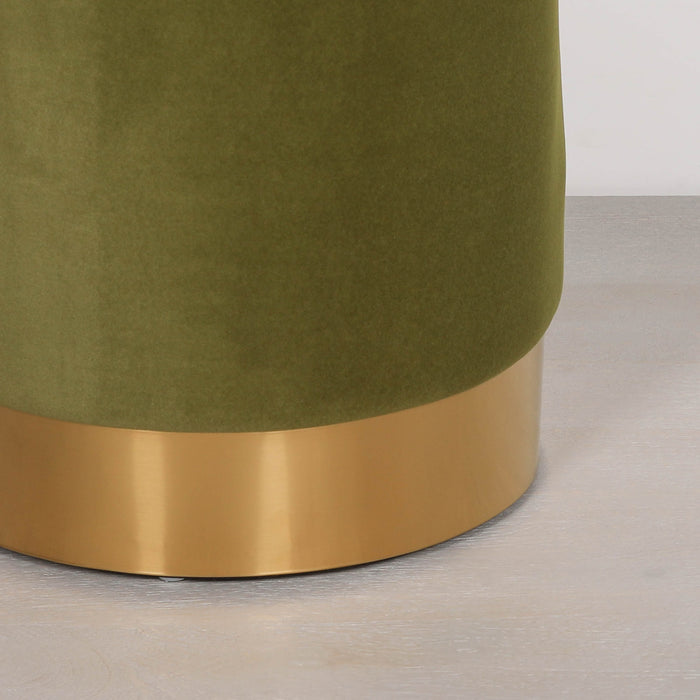 Olive Green Round Stool with Gold Base