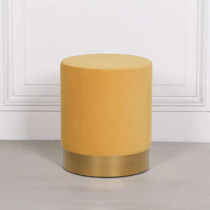 Mustard Yellow Round Stool with Gold Base