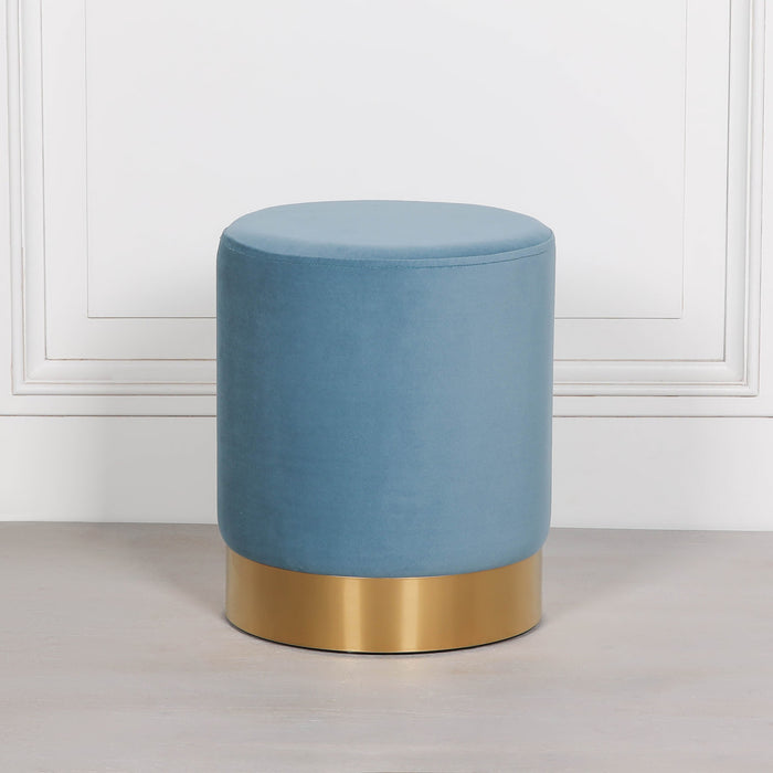 Ocean Blue Round Stool with Gold Base