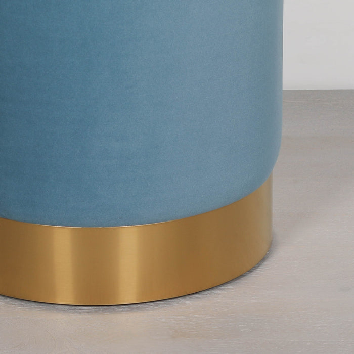 Ocean Blue Round Stool with Gold Base