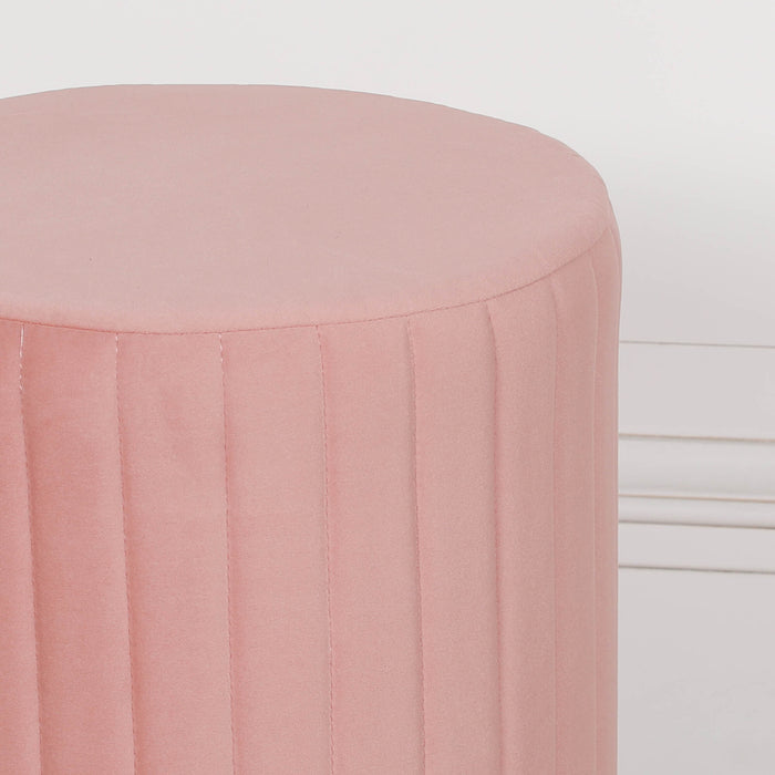 Pink Velvet Round Stool with Gold Base