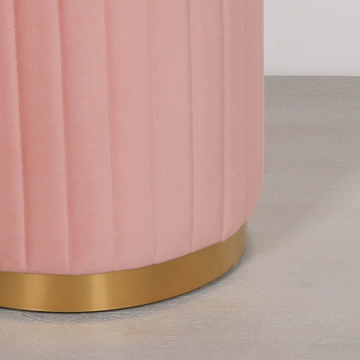 Pink Velvet Round Stool with Gold Base