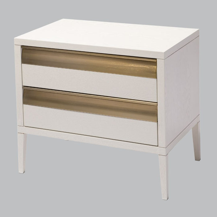 Cleo 2 Drawer Side / Table Bedside - White Veneer and Antique Brass