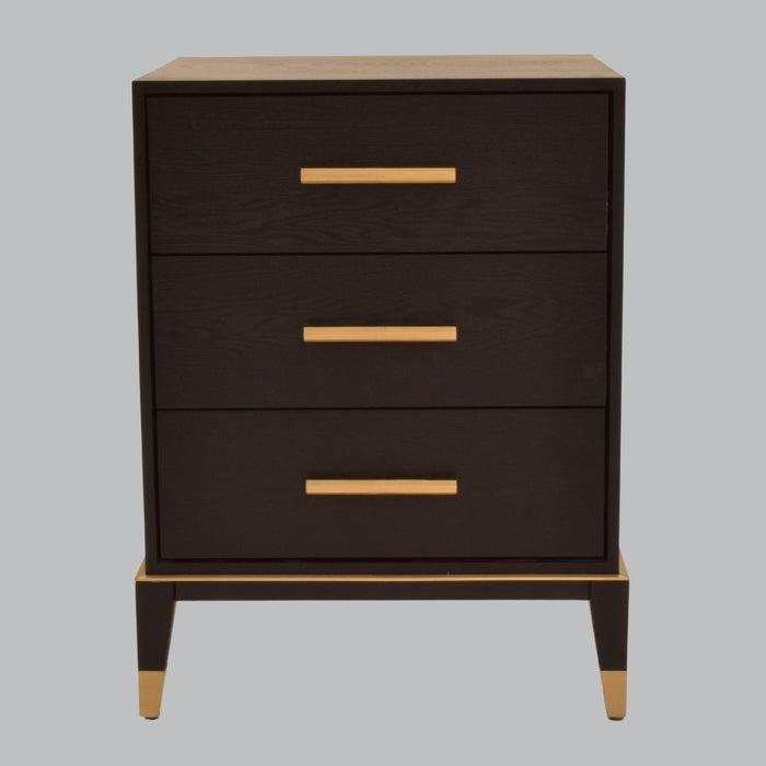 Delta 3 Drawer Black and Brass Side Table