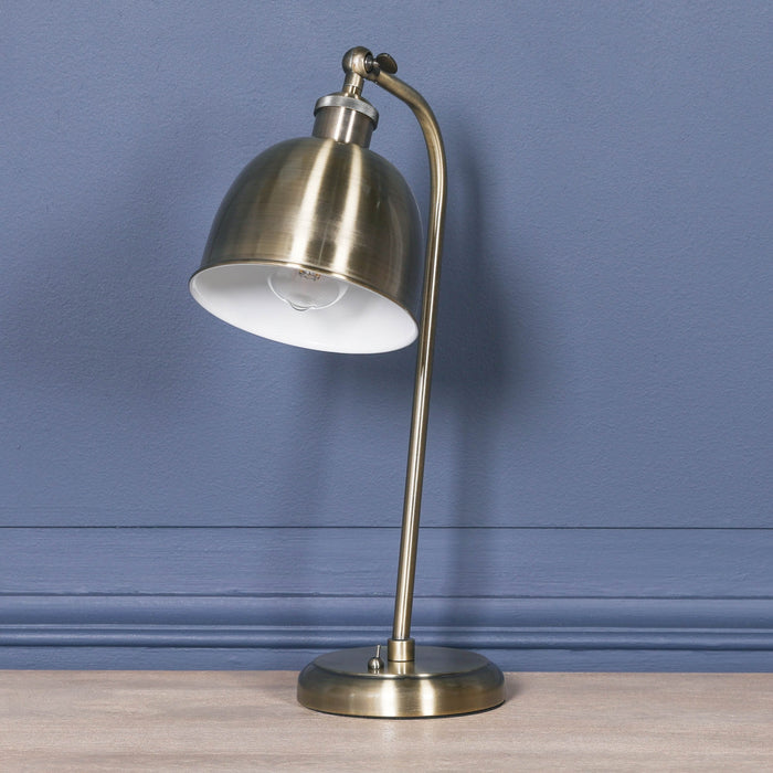 Industrial Style Satin Brass Metal Table Lamp with Shade