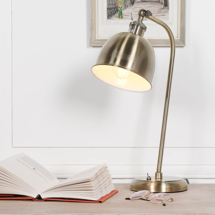 Industrial Style Satin Brass Metal Table Lamp with Shade