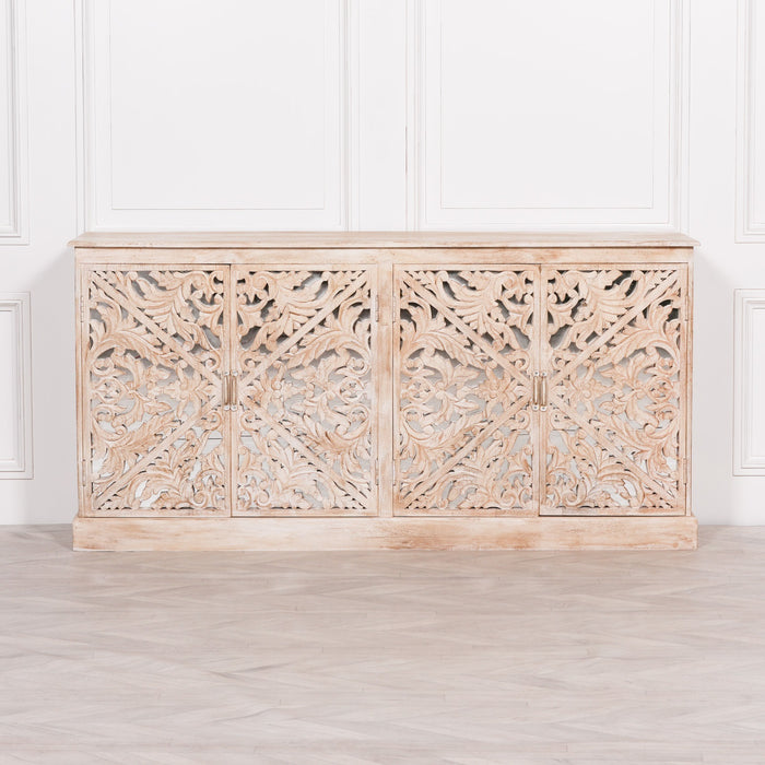 Wooden Ornate Carved Mirror Door Sideboard