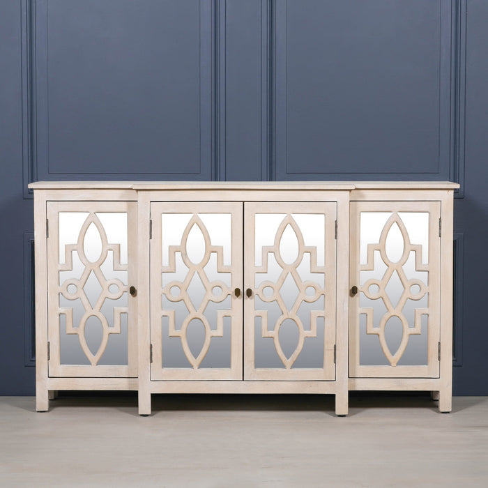 Wooden 4 Door Mirrored Breakfront Sideboard