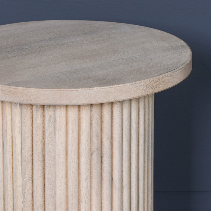 Ribbed Blanchie Wooden Round Side Occasional Table