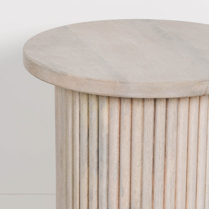 Ribbed Blanchie Wooden Round Side Occasional Table