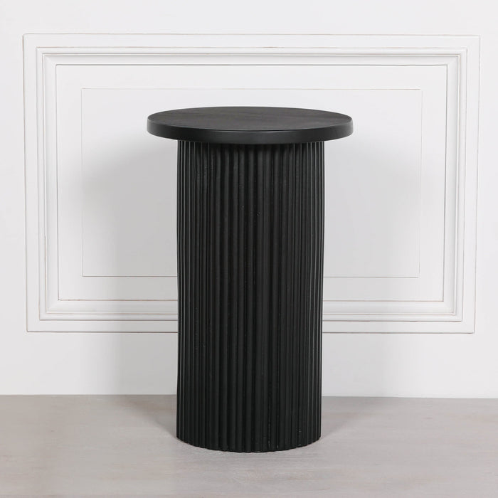 Ribbed Black Round Side Occasional Table