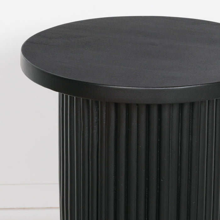 Ribbed Black Round Side Occasional Table