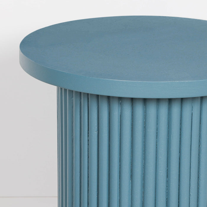 Ribbed Ocean Blue Round Side Occasional Table