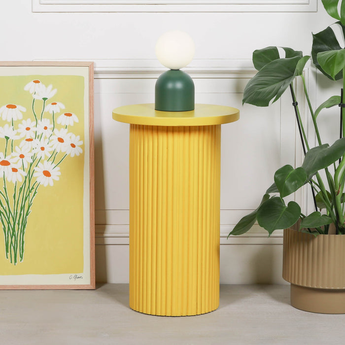 Ribbed Yellow Round Side Occasional Table