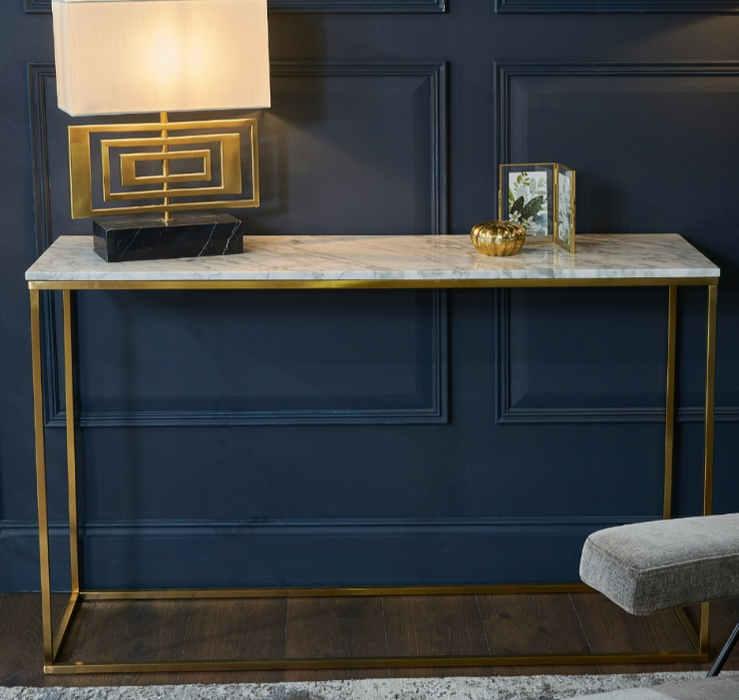 Faceby Brushed Gold And White Marble Console Table