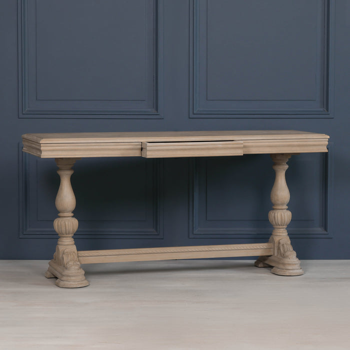 Rustic Wooden Intricate Carved Console Table With Drawer