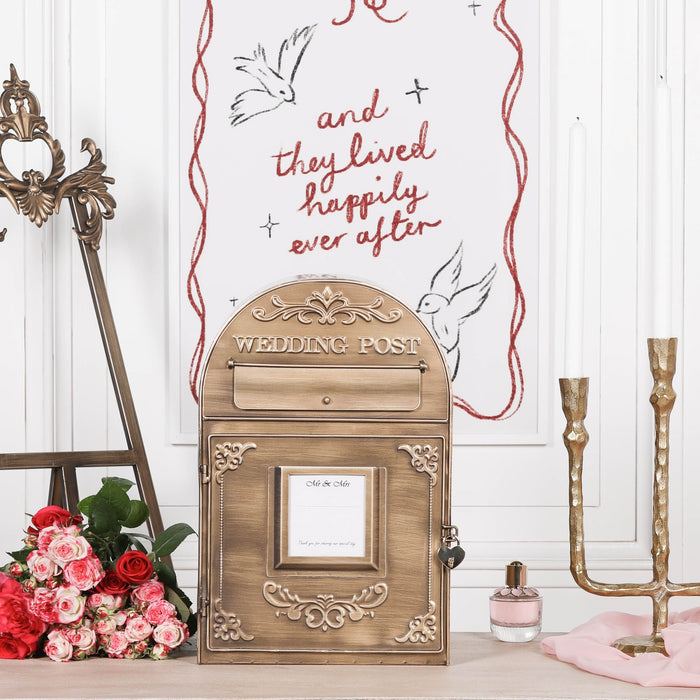 Antiqued Gold Wedding Post Letter Box