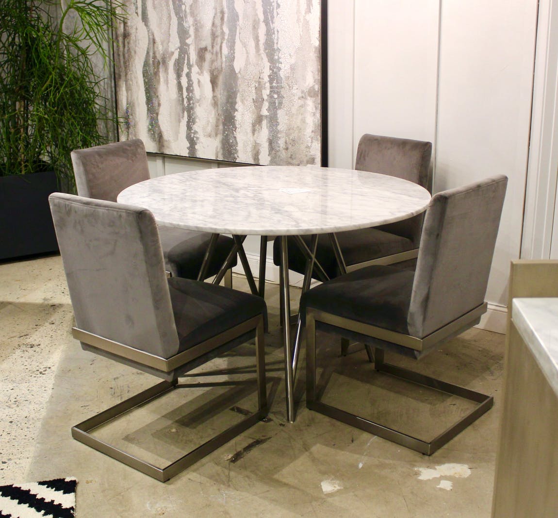 Carrara White/Grey Marble Dining Table - 120cm | Modern Home Interiors