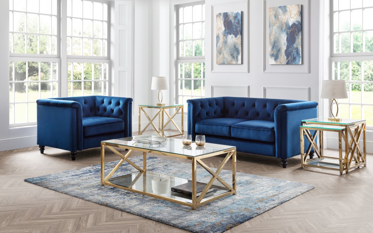 Blue velvet sofa living shop room